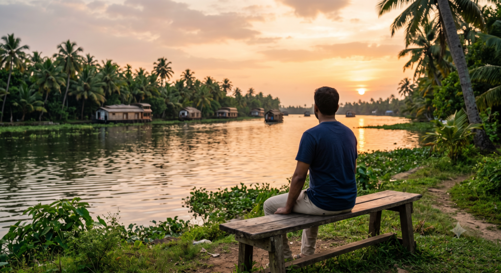 A person feeling calm and supported during an online counselling session in Malayalam on MindVoice